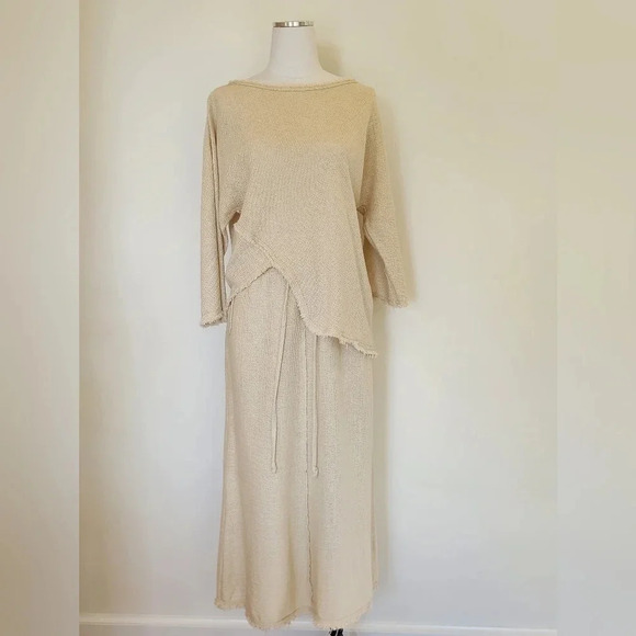 || ZARA || skirt/shirt set, cream, relaxed fit, raw hems, size small, - Picture 1 of 13